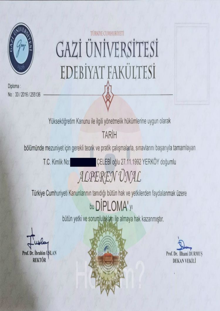 Buy college degree from the Gazi Üniversitesi